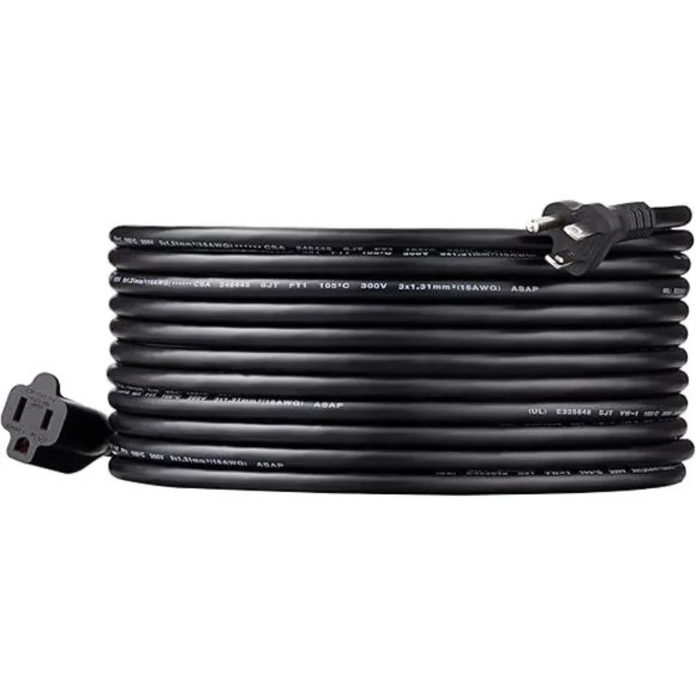 Power Extension Cord, 25 Feet, 13 Amps, 125V, Black